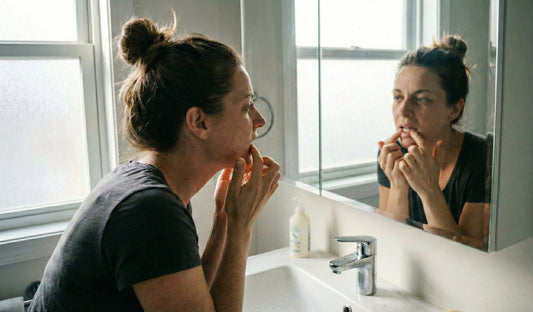 kobieta sprawdzająca czy ma aftę